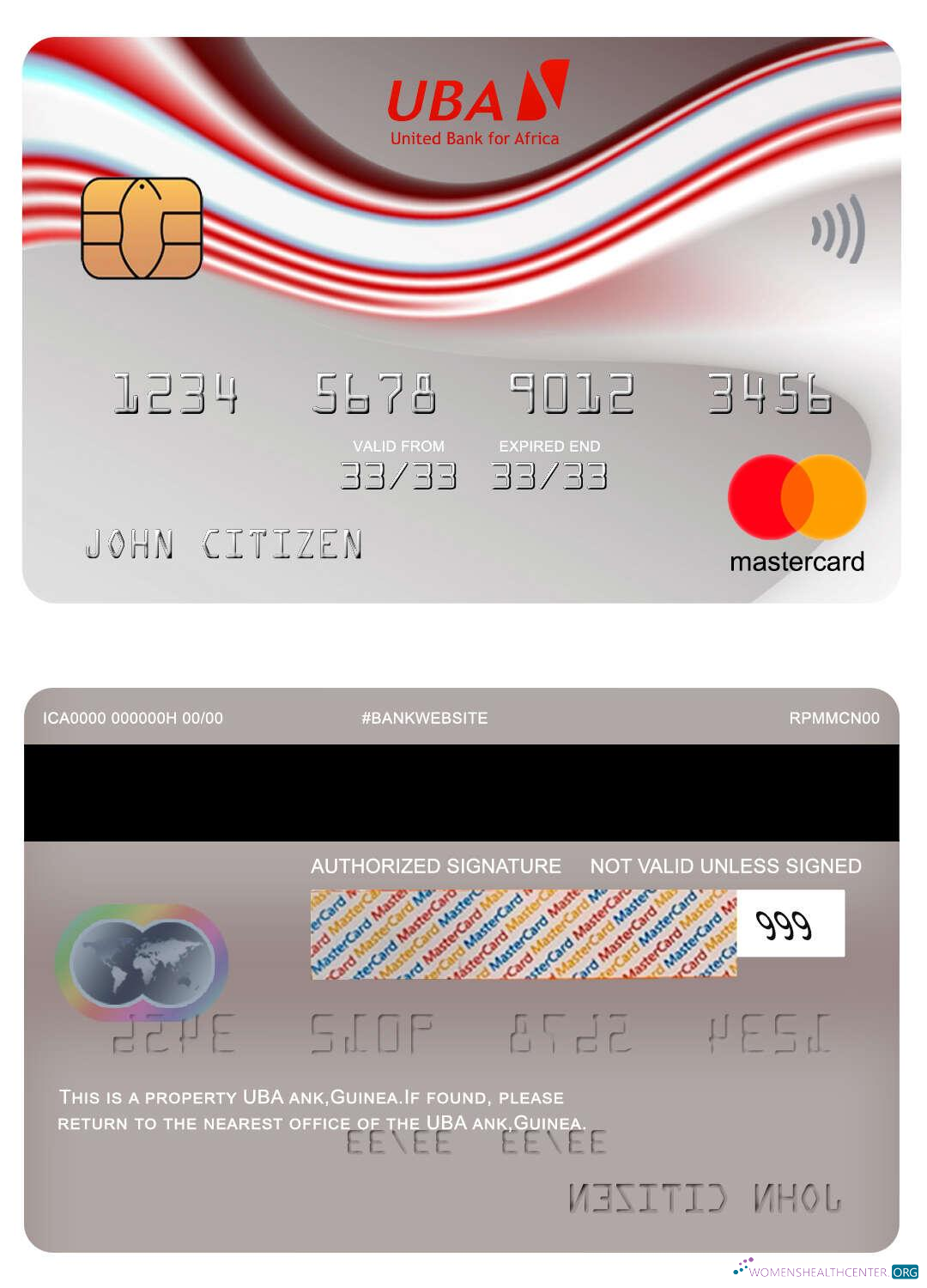 Download Guinea UBA bank mastercard Photoshop template